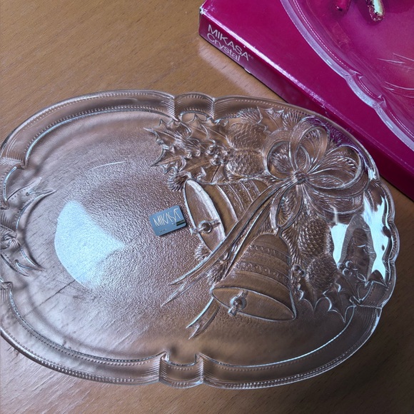 Vintage Mikasa Holiday Bells crystal oblong plate